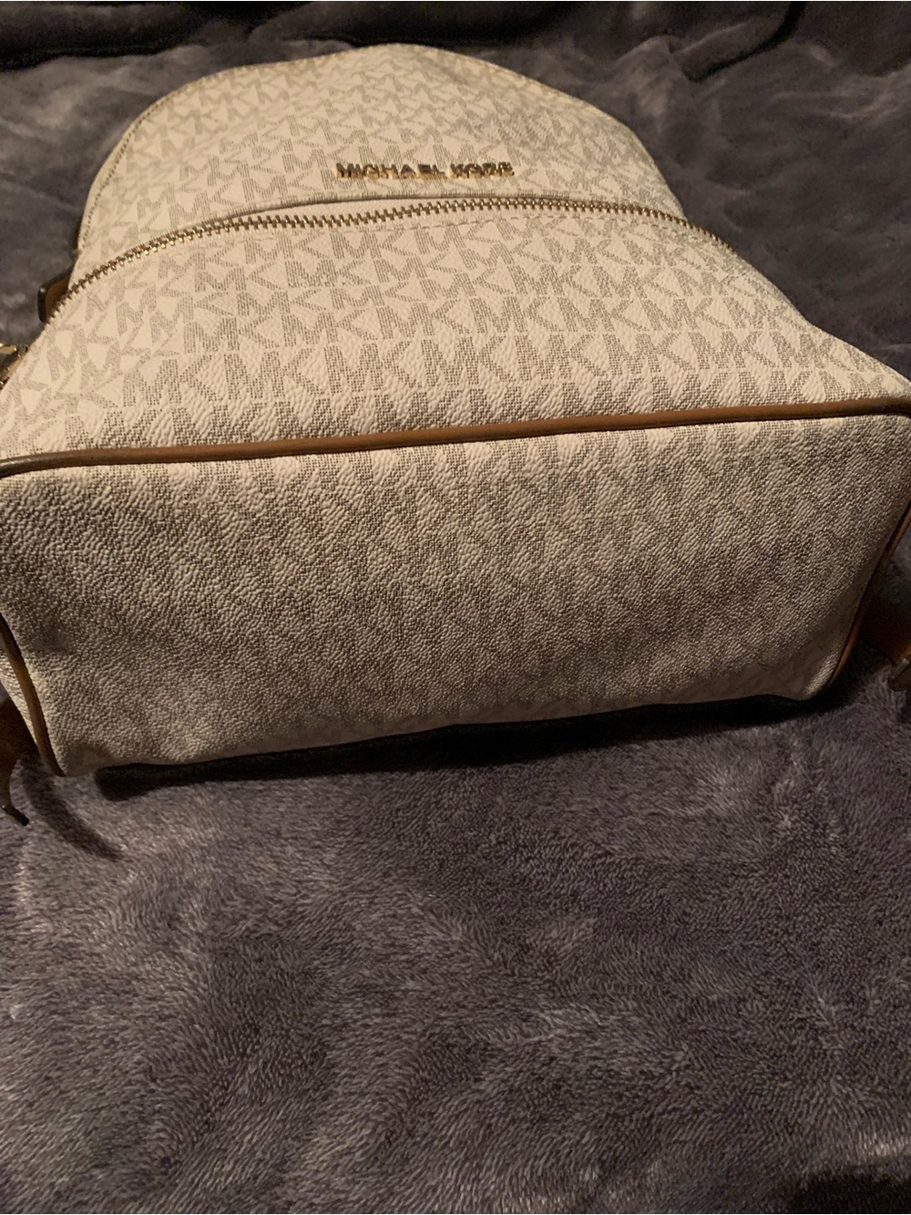 Michael Kors Cream and Brown Signature Logo Backpack - Picture 2 of 4